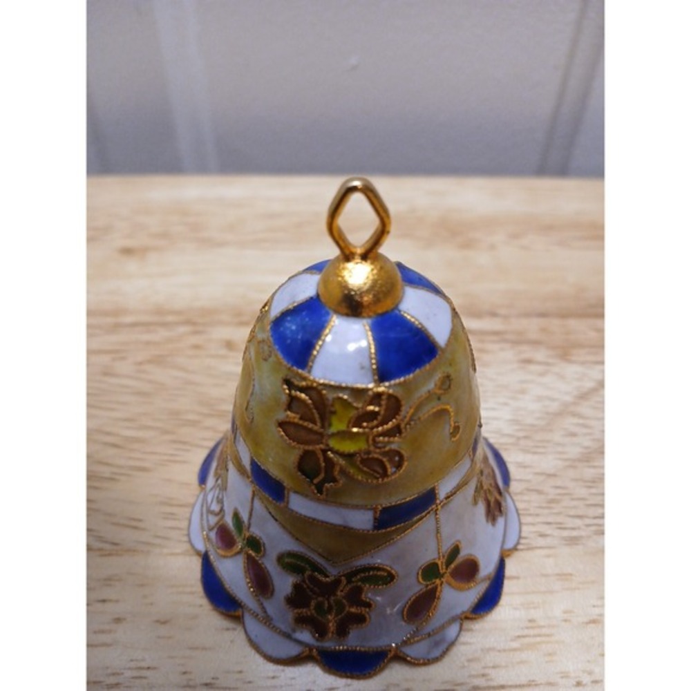 Vintage‎ Cloisonné Bell Christmas Ornament Flowers Yellow Blue White Pink Enamel - Picture 4 of 7